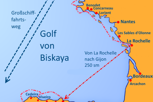 BISKAYA-Überquerung: La Coruna – Gijon – La Rochelle – Brest  Küste und Blauwasser von Sail-Bretagne-Atlantic