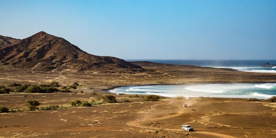 Barren coast with lagoon in Cape Verde