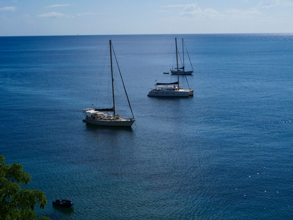 Sailing boats at anchor in the Caribbean