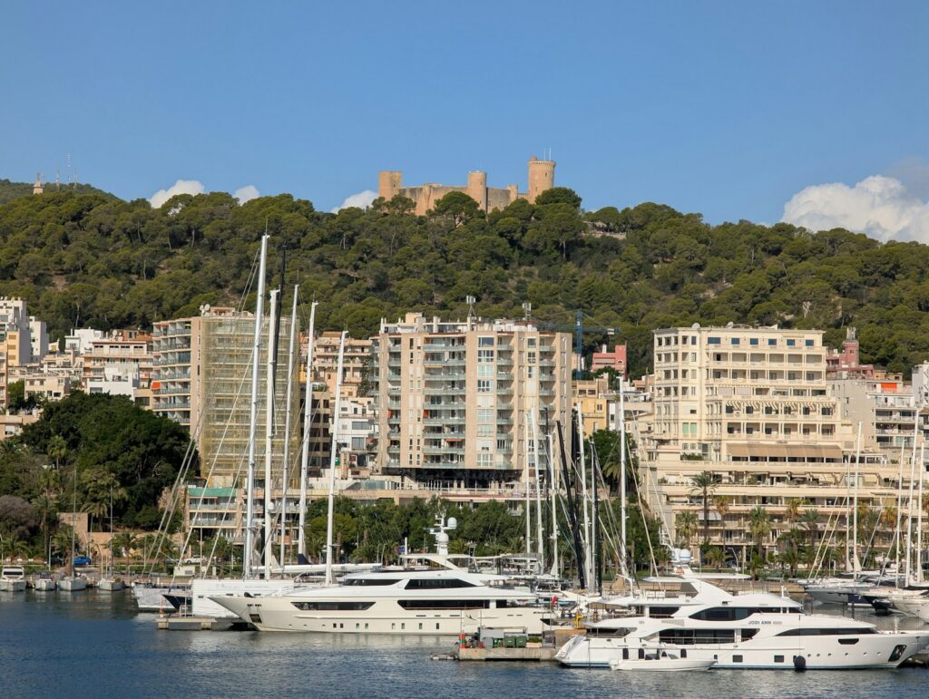 Yacht harbour of Palma with Castell de Bellver