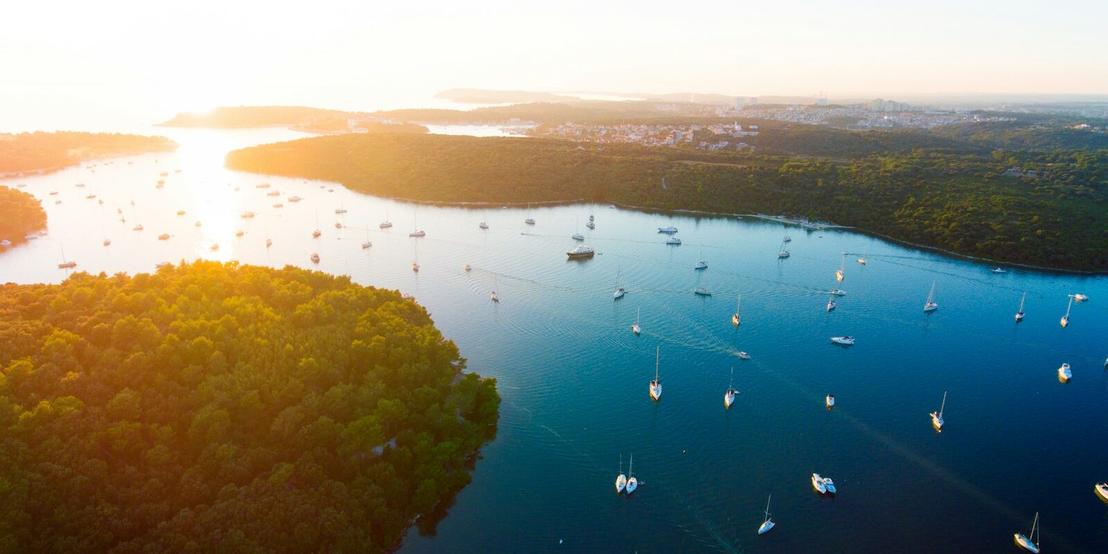 Bay near Pula with yachts at anchor Bay near Pula with yachts at anchor
