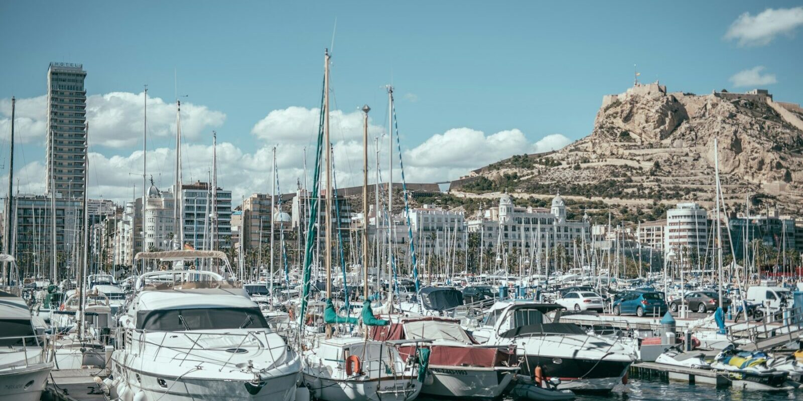 Marina of Alicante with the castle hill Marina of Alicante with the castle hill