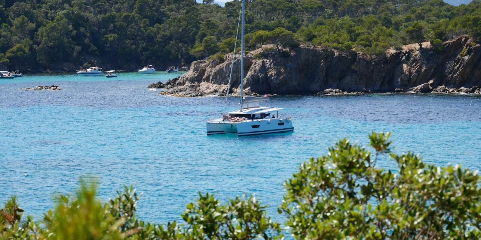 Yacht at anchor in a bay near Bormes-les-Mimosas