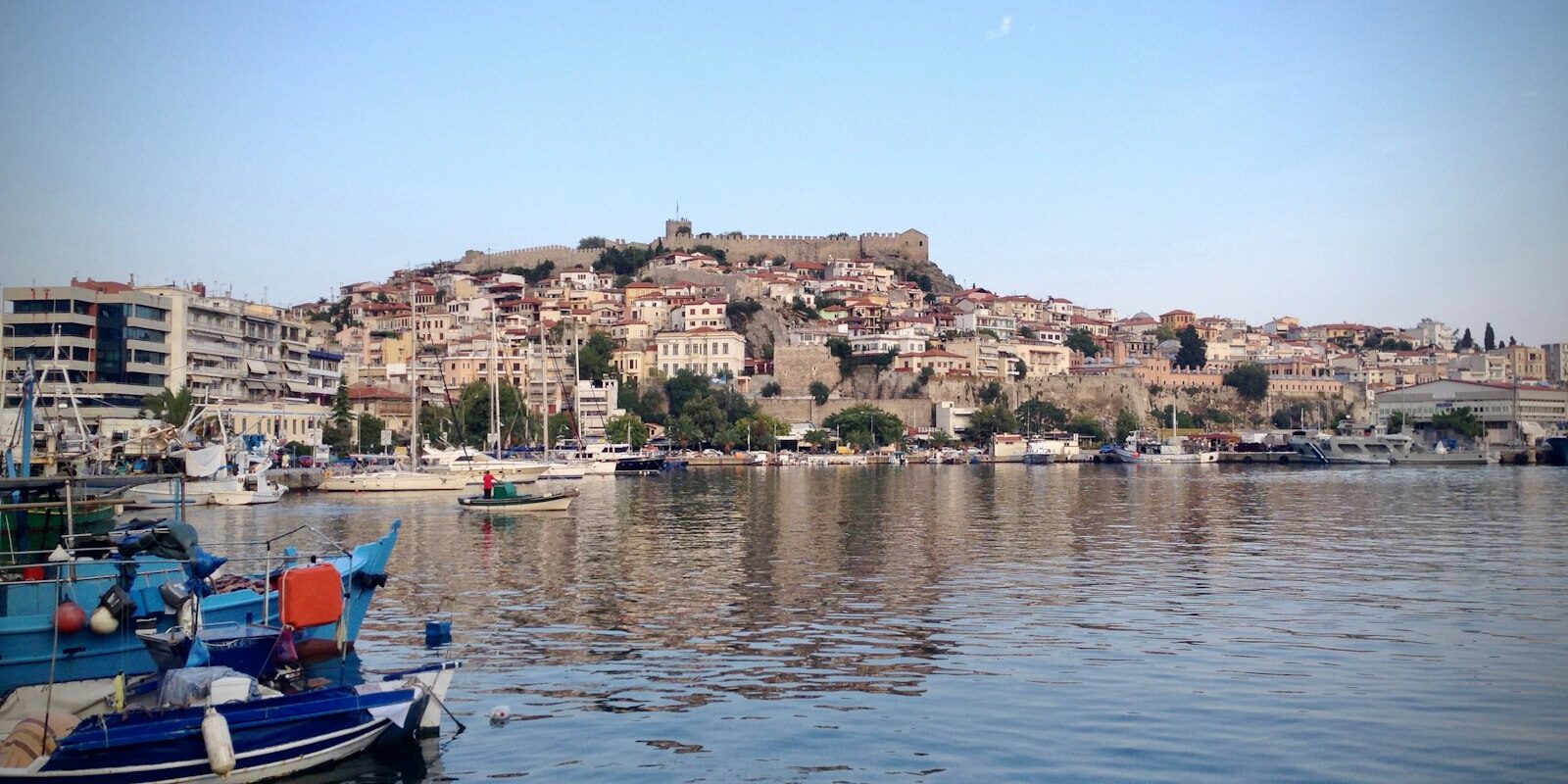 Kavala with old town and castle from the water Kavala with old town and castle from the water
