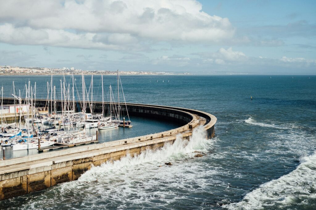 Marina in Lisbon with breakwater