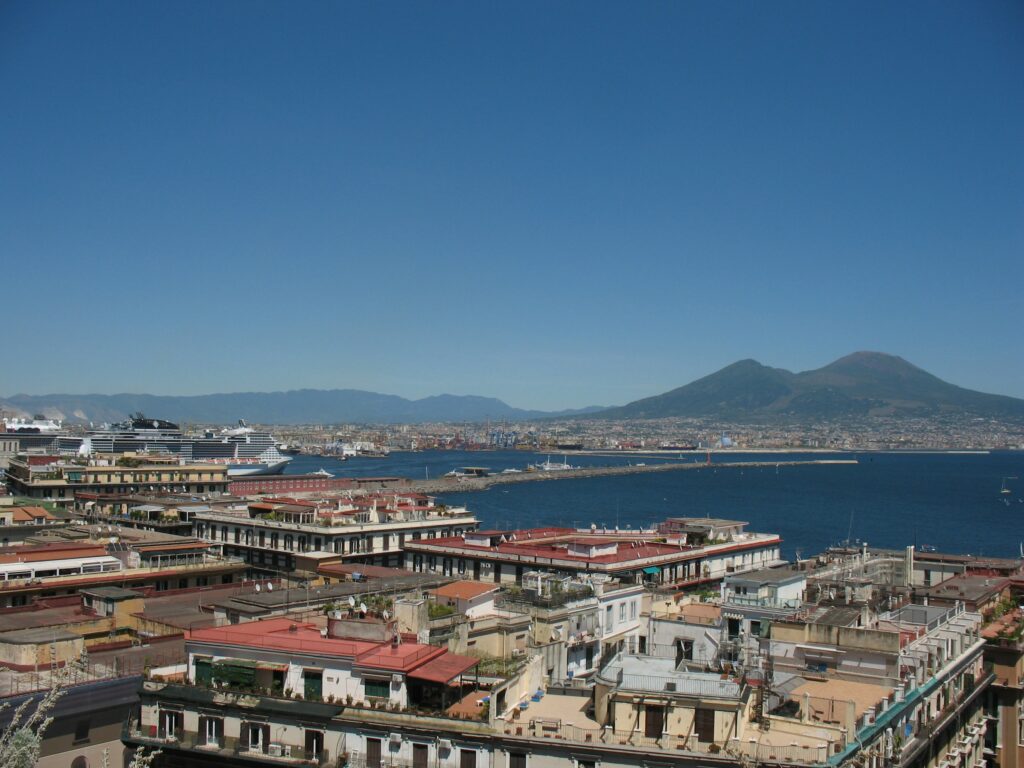 View across Naples towards Mount Vesuvius