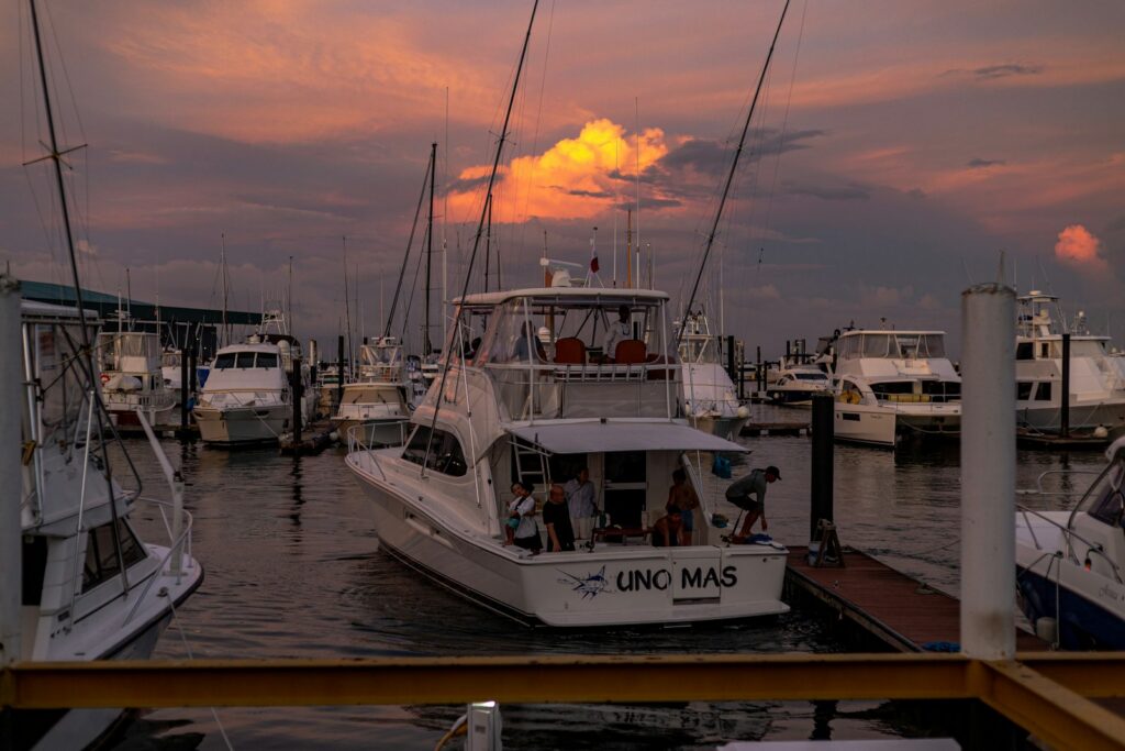 Boats at sunset on the Amador Causeway in Panama City